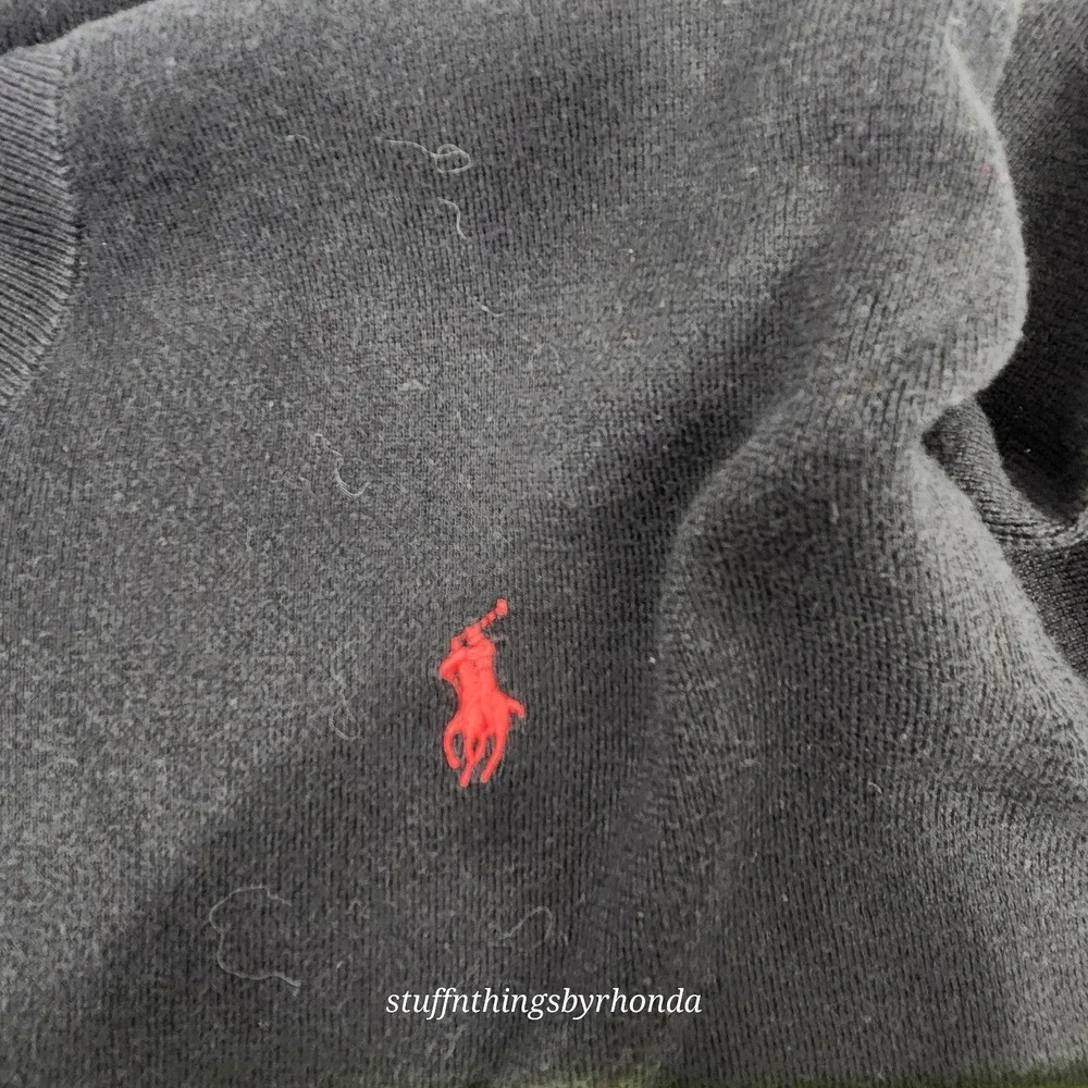 Polo Ralph Lauren Men Long Sleeve V-Neck PullOver Sweater Blk Pima Cotton Large
